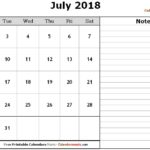 Editable July 2018 Calendar