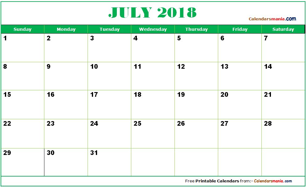 July 2018 Calendar Template