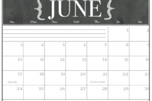 June 2018 Calendar Landscape