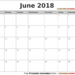 June 2018 Calendar Page