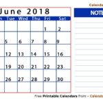 June 2018 Calendar With Notes