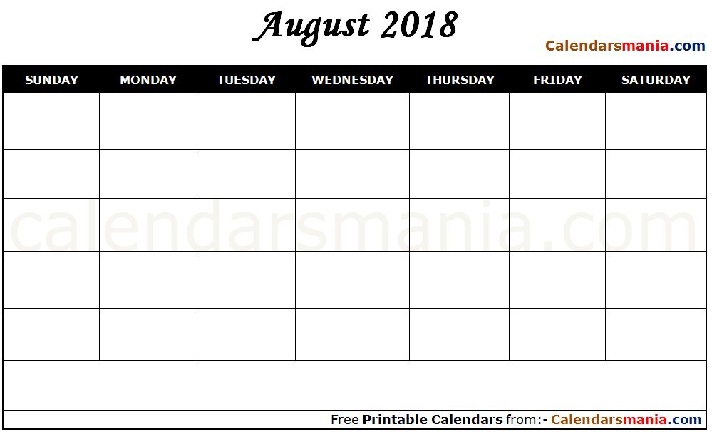 August 2018 Calendar Blank