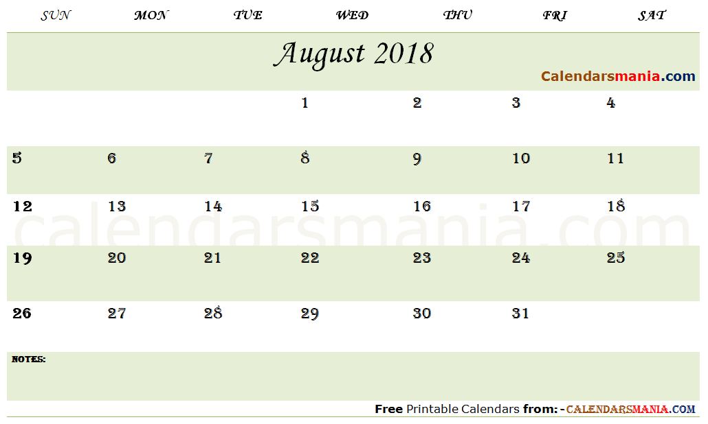 August 2018 Calendar Design
