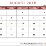 August 2018 Calendar Excel