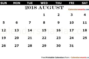 August 2018 Calendar PDF