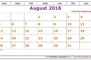 August  2018 Printable Calendar