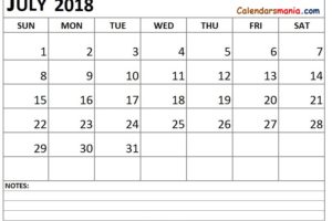 July 2018 Calendar Blank