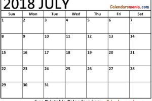 July 2018 Calendar Sheet