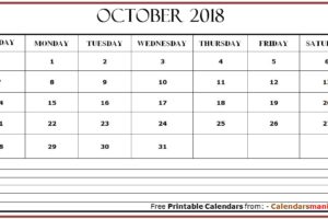 October 2018 Calendar Blank