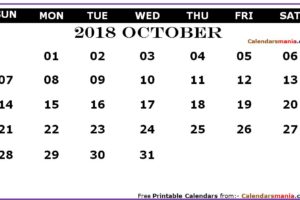 October 2018 Calendar PDF