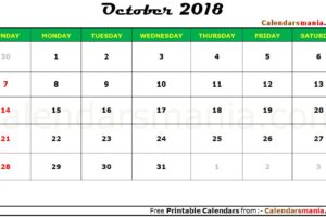 October Calendar 2018
