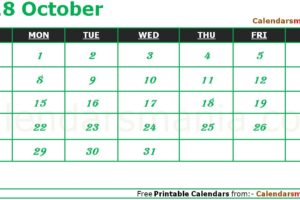 Printable October 2018 Calendar
