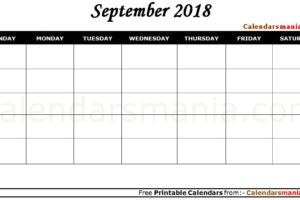 September 2018 Calendar Blank
