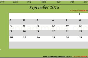 September 2018 Calendar Document