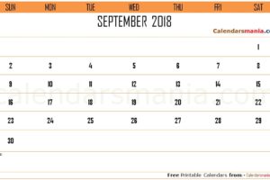 September 2018 Calendar Page