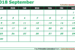 September 2018 Calendar Word