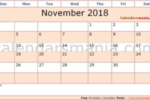 Calendar For November 2018