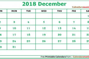 December 2018 Editable Calendar