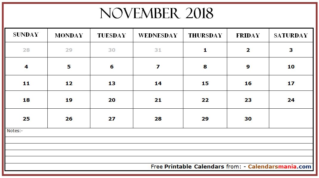 November 2018 Blank Calendar