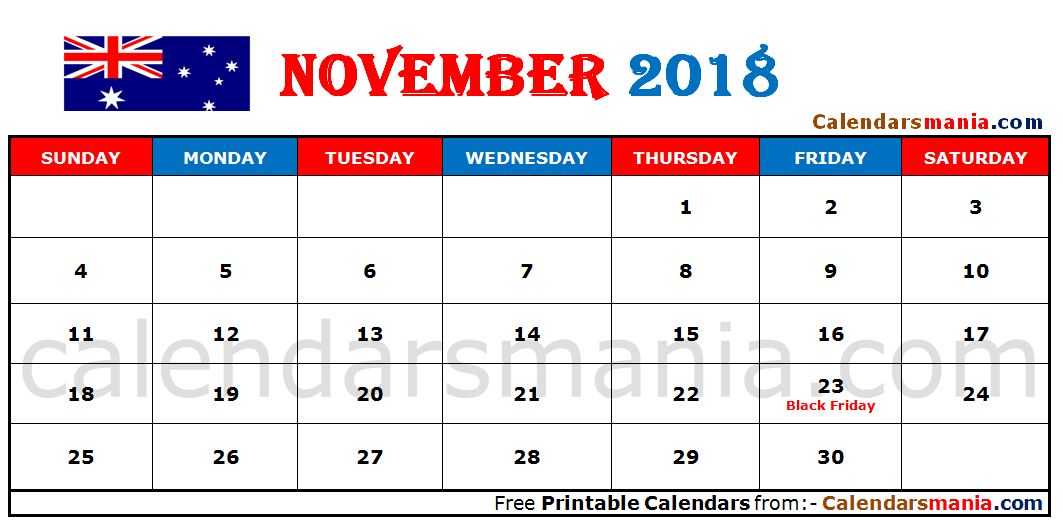 November 2018 Calendar Australia