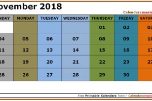 November 2018 Calendar Landscape
