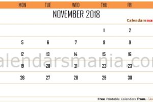 November 2018 Calendar Page