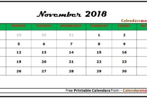 November Calendar 2018