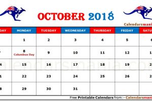 October 2018 Calendar Australia With Holidays
