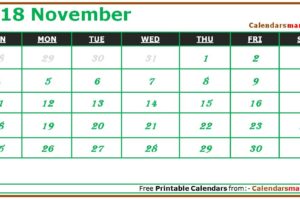 Printable November 2018 Calendar