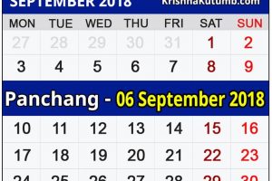 September 2018 Calendar Hindu Panchang