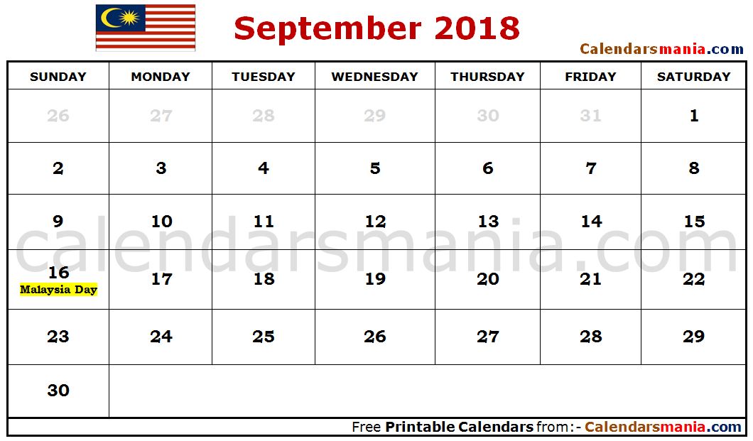 September 2018 Calendar Malaysia