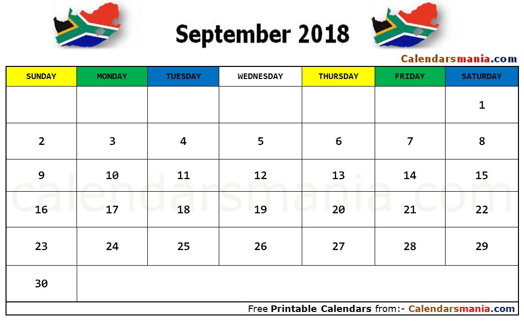 September 2018 Calendar South Africa