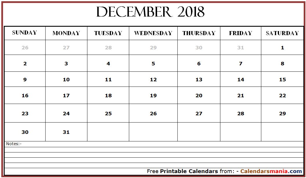 December 2018 Calendar Designs