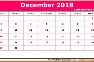 December 2018 Calendar Pink