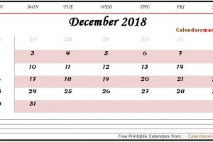 December 2018 Calendar Template