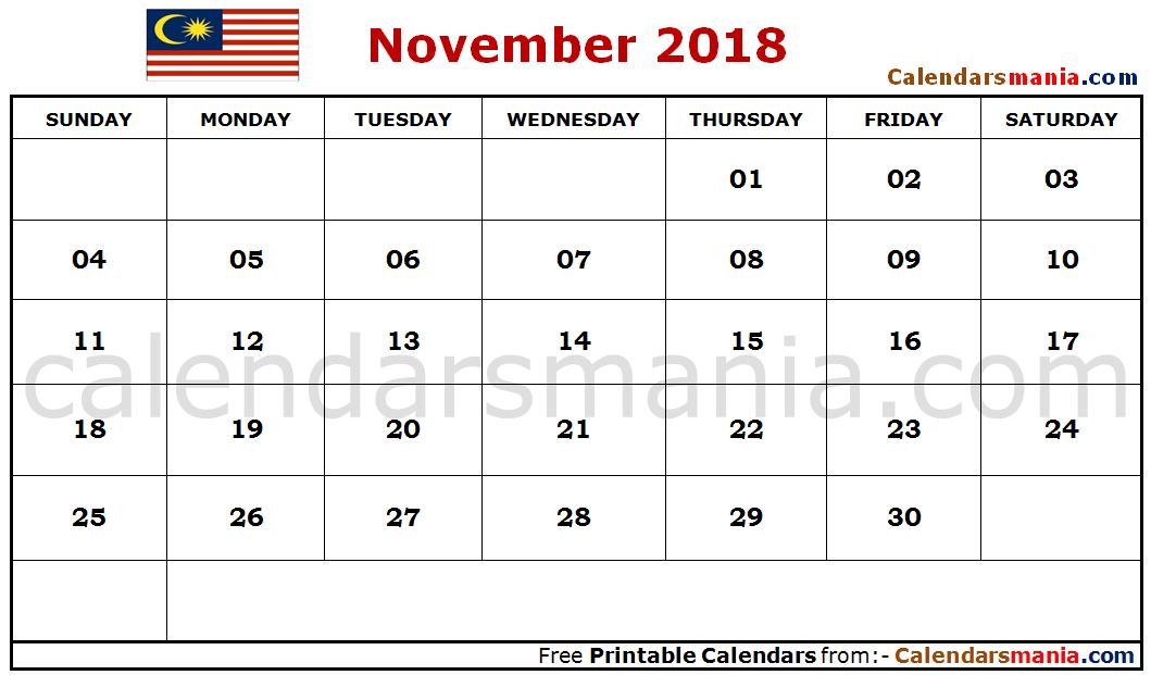 November 2018 Calendar Malaysia