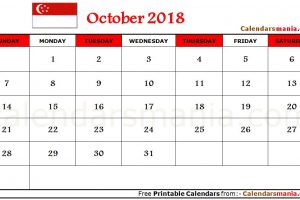 October 2018 Calendar Singapore