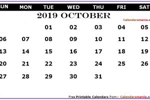 October 2019 Printable Calendar
