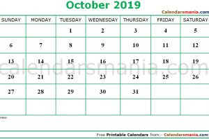 October Calendar 2019
