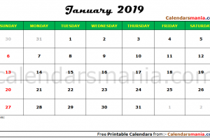January 2019 Calendar Document
