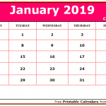 January 2019 Calendar Pink