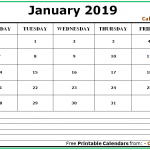 January 2019 Calendar Word