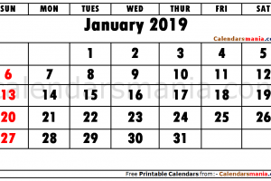 Blank Calendar January 2019