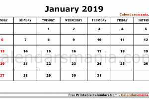 January 2019 Calendar Blank