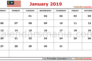 January 2019 Calendar Malaysia