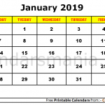 January 2019 Calendar Printable