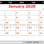 Calendar for January 2020