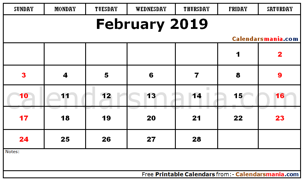 February 2019 Blank Calendar