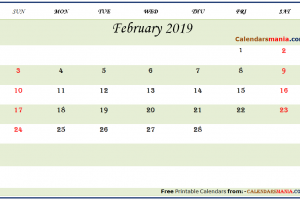 February 2019 Calendar Document