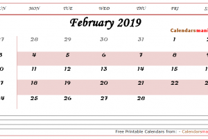 February 2019 Calendar Excel